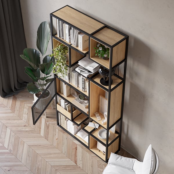 Black Metal Geometric Bookcase