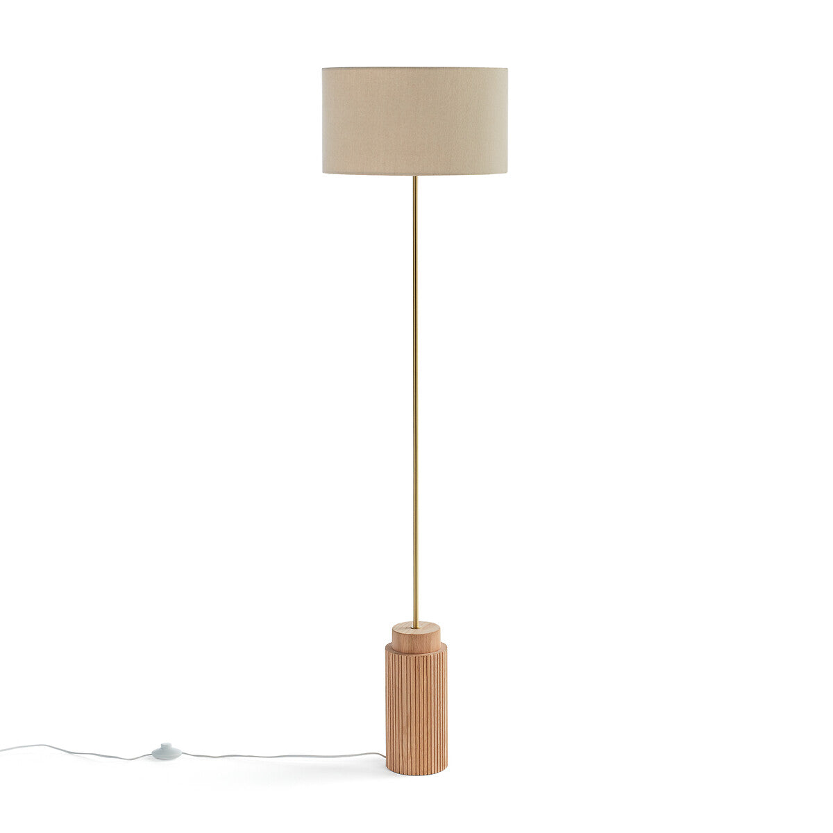 Elegant Floor Lamp – 6 Feet Tall with Brass Rod & Wooden Base