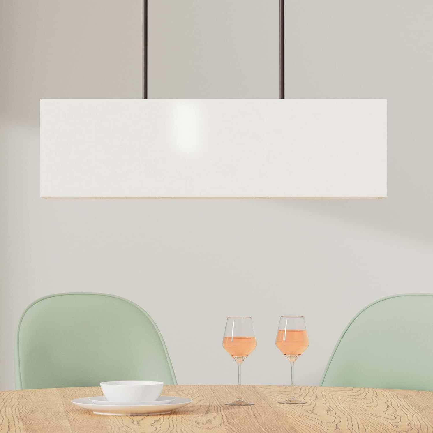 4-Light Linear Chandelier with Oatmeal and White Fabric Shades: