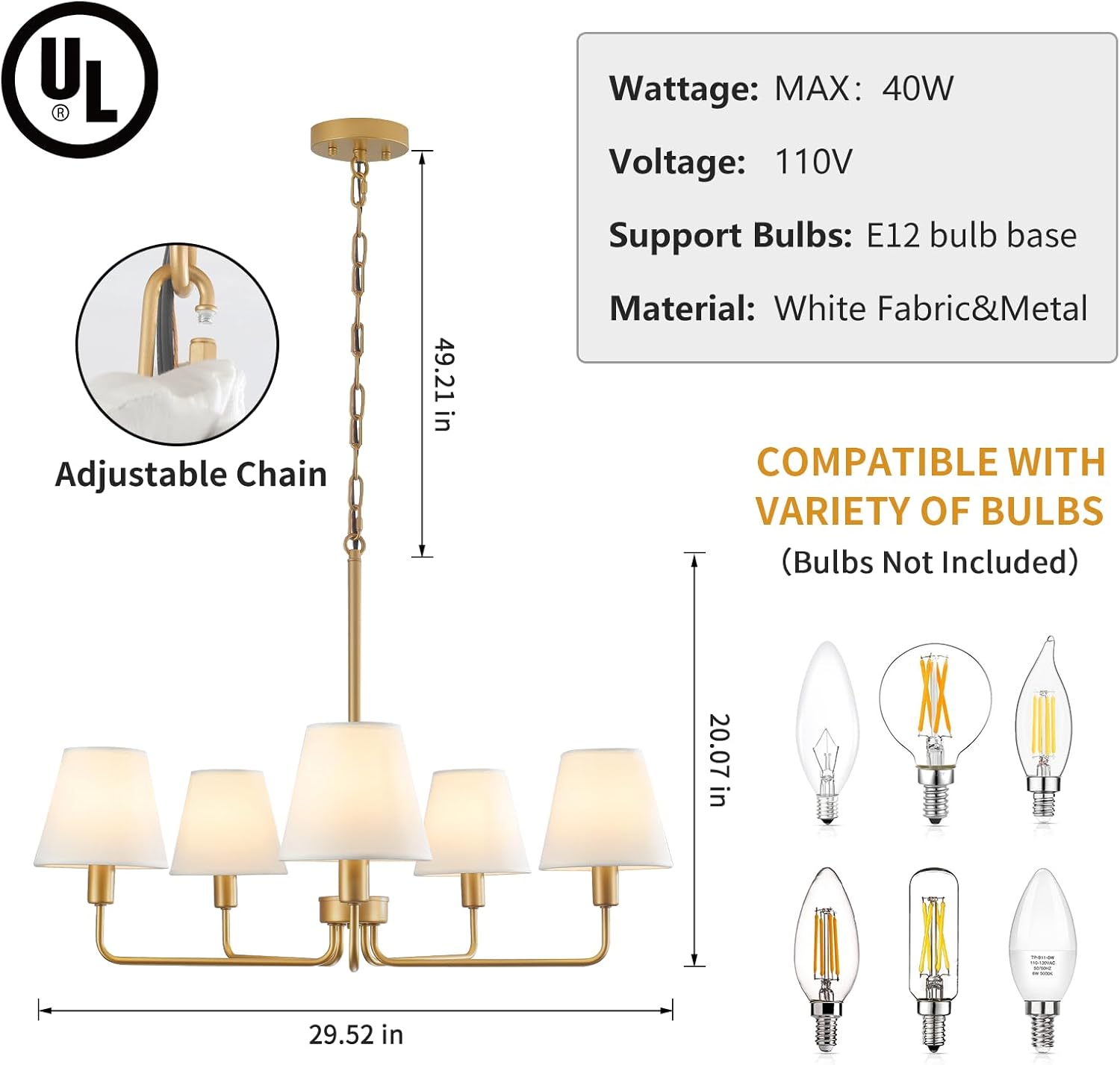 Gold 5-Light Chandelier