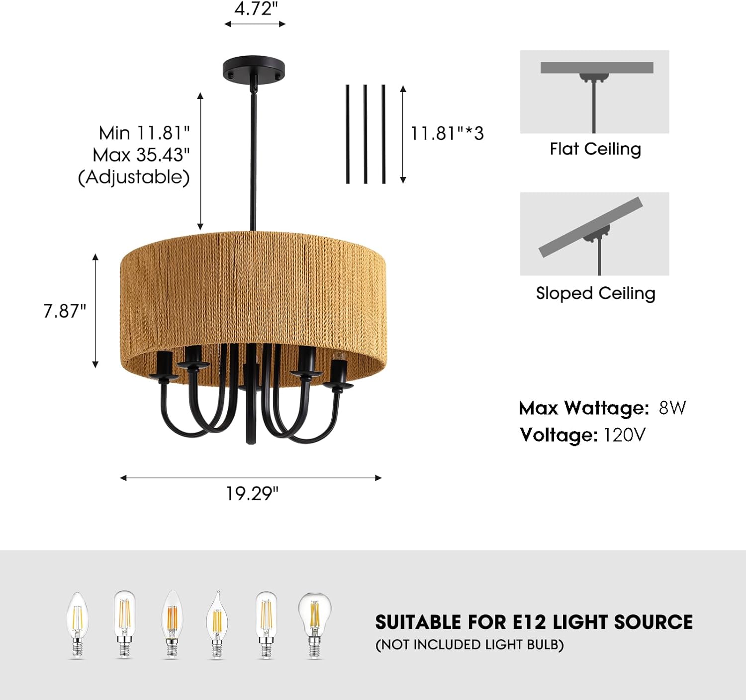 NOXARTE 5-Light Rattan Chandelier