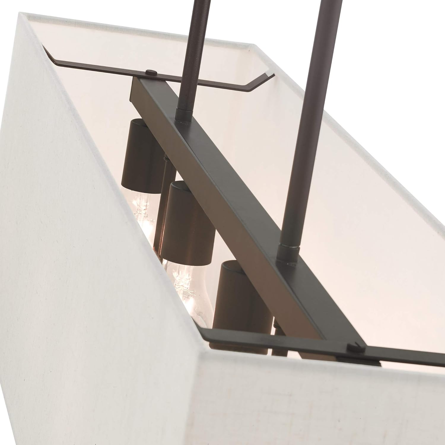 4-Light Linear Chandelier with Oatmeal and White Fabric Shades: