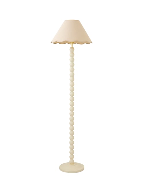 Cream Bobbin Floor Lamp with Natural Trim Scallop Shade