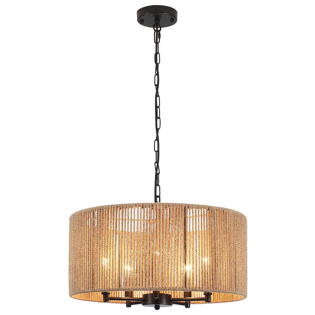 5-Light Handwoven Drum Chandelier – Rattan & Rope Pendant Light