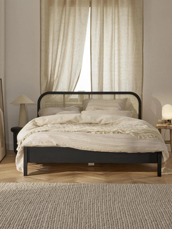 Natural Rattan & Wood Bed – Light, Airy, and Timeless