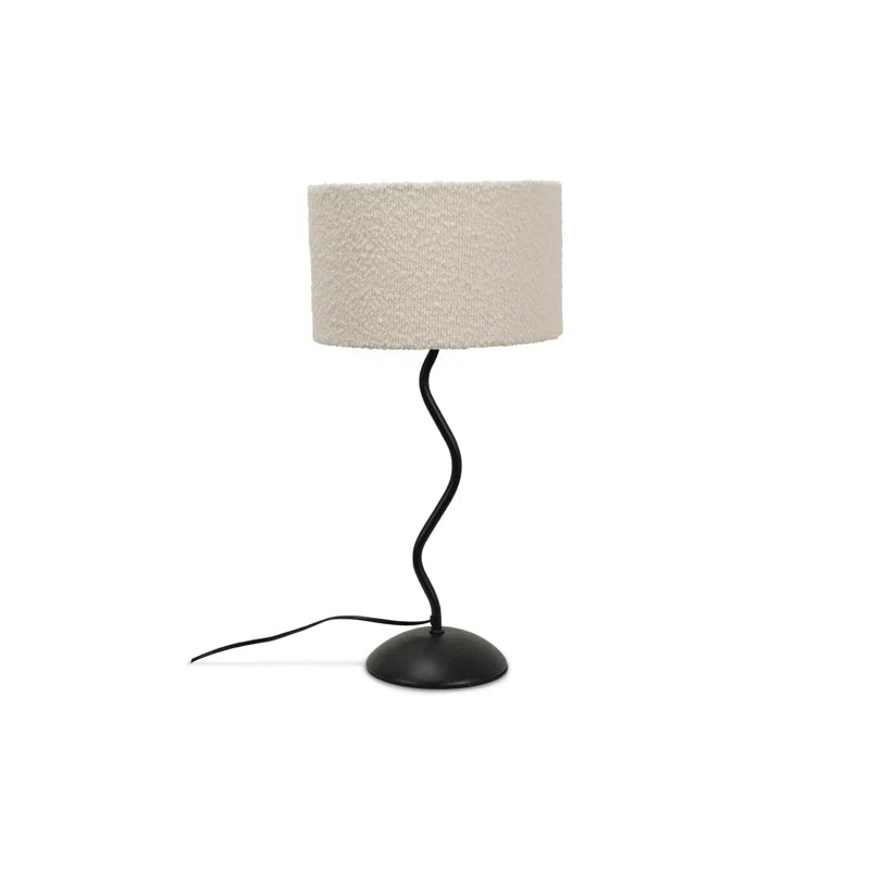 Waved Metal Stem with Boucle Lampshade