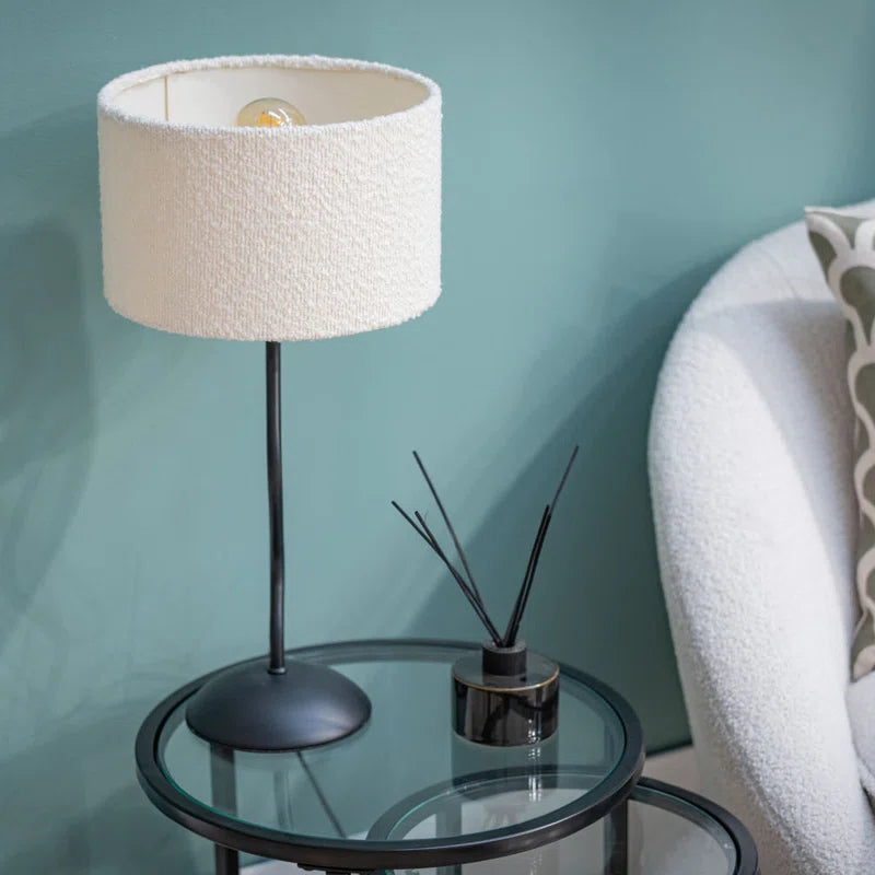 Waved Metal Stem with Boucle Lampshade