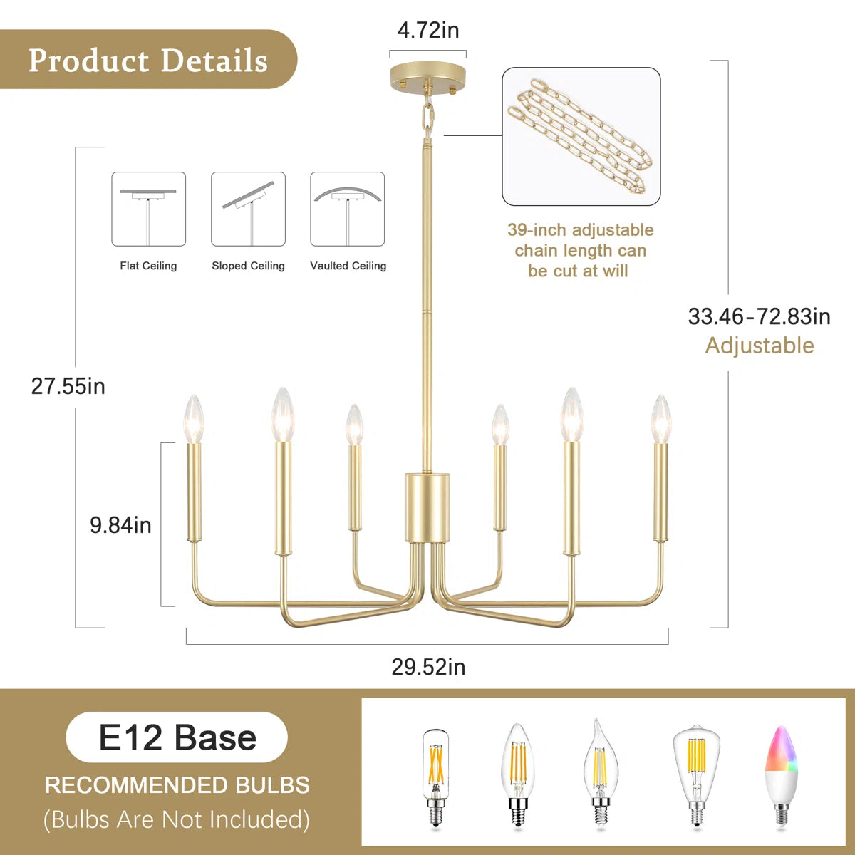 Roxsanne 6-Light Chandelier In Gold Finish