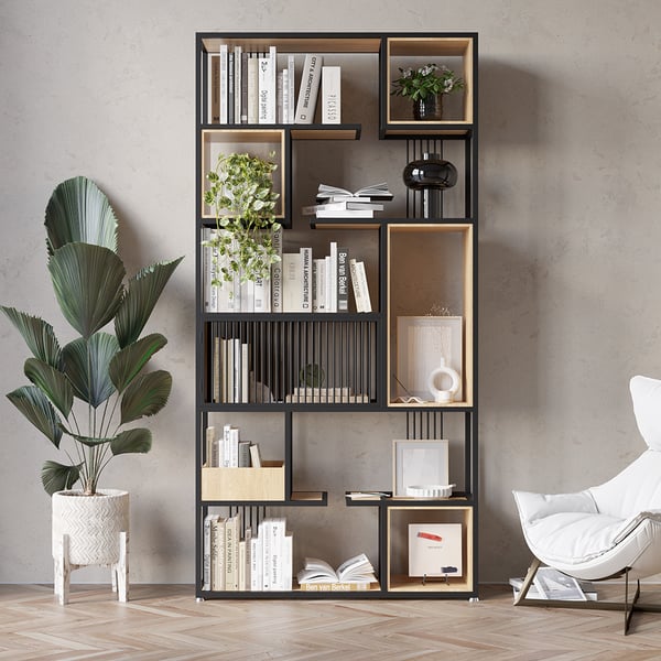 Black Metal Geometric Bookcase