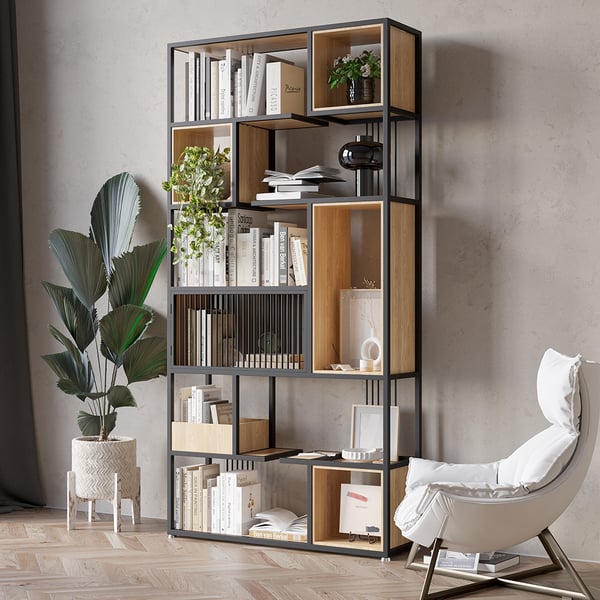 Black Metal Geometric Bookcase