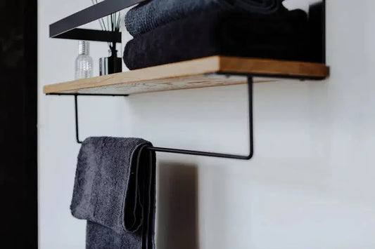Wood Floating Shelves with Towel Bar - The DecFair