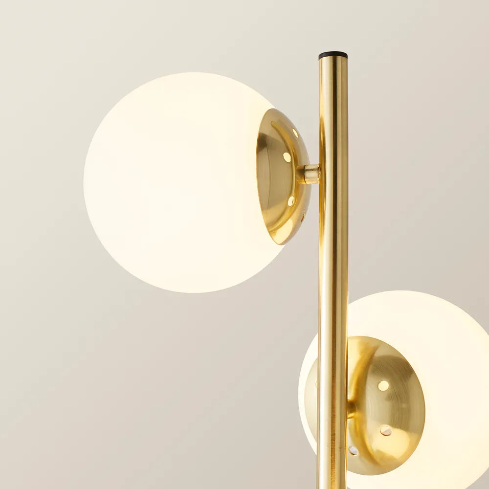 Jas Modern Gold Floor Lamp with Frosted Glass Globe Shades | Decfair