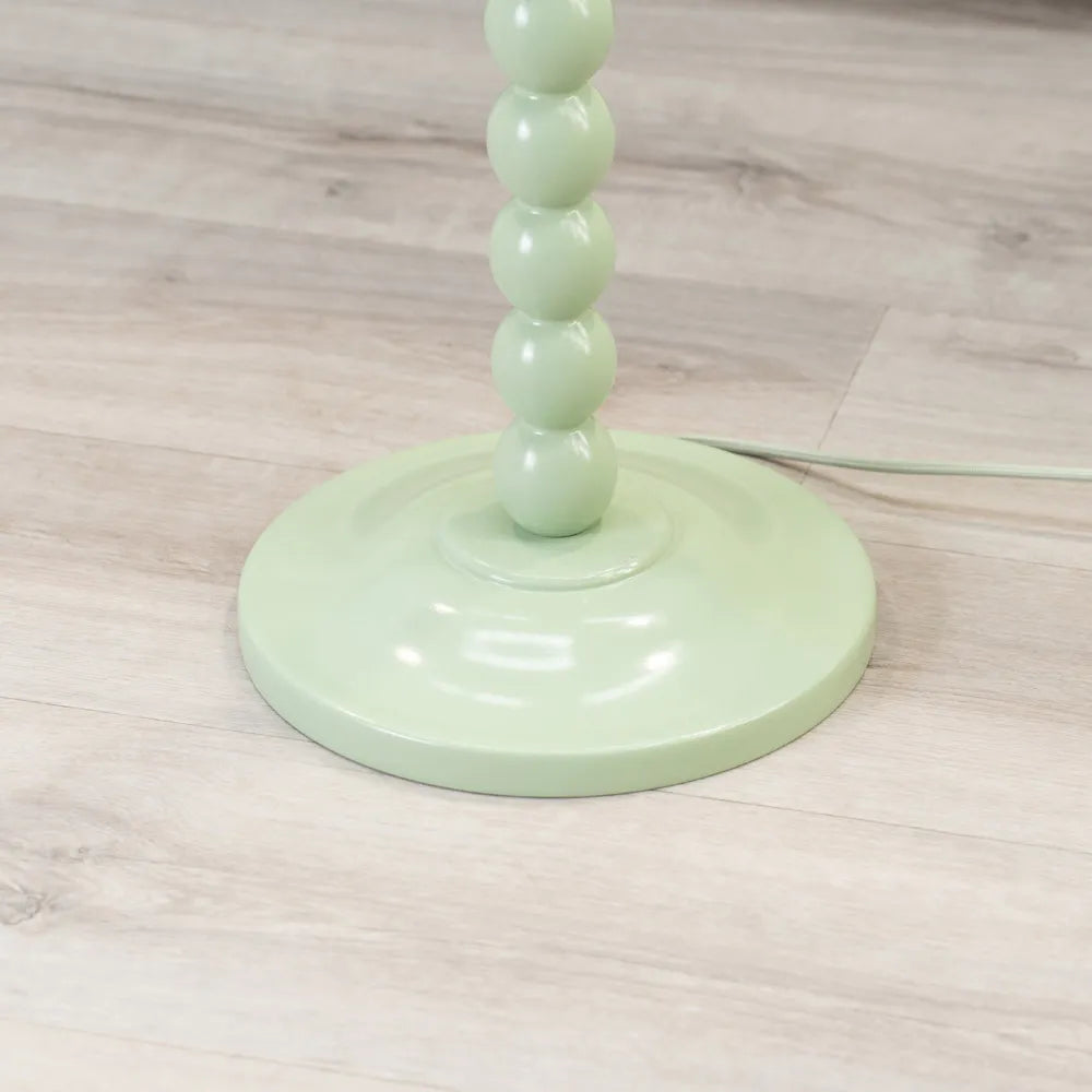 Bobbins Sage Green Floor Lamp with Tapered Natural Linen Scallop Shade