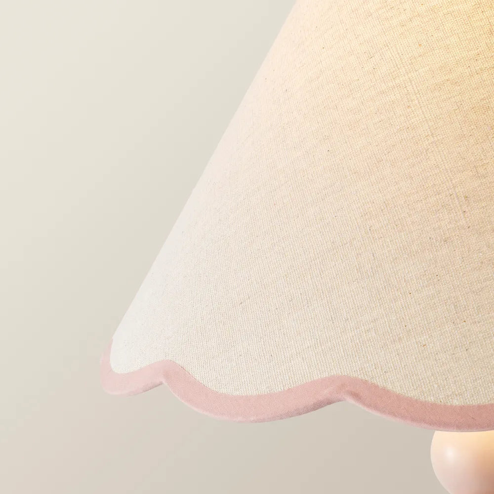 Bobbins Painted Floor Lamp – Rose Pink with Scalloped Natural Linen Shade