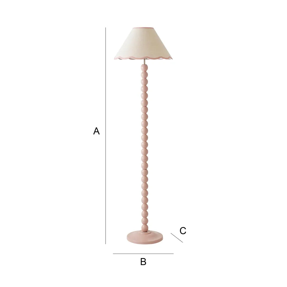 Bobbins Painted Floor Lamp – Rose Pink with Scalloped Natural Linen Shade