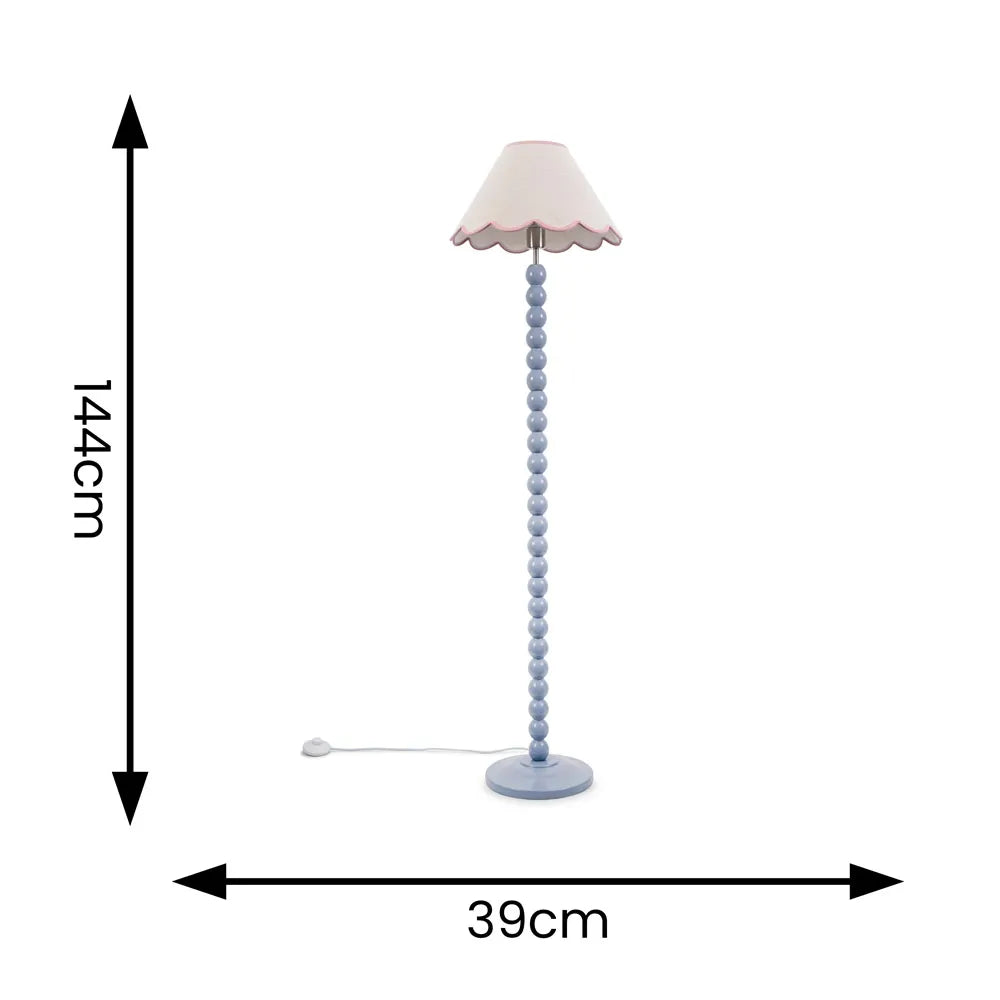 Bobbins Powder Blue Floor Lamp – Natural Linen Scallop Shade