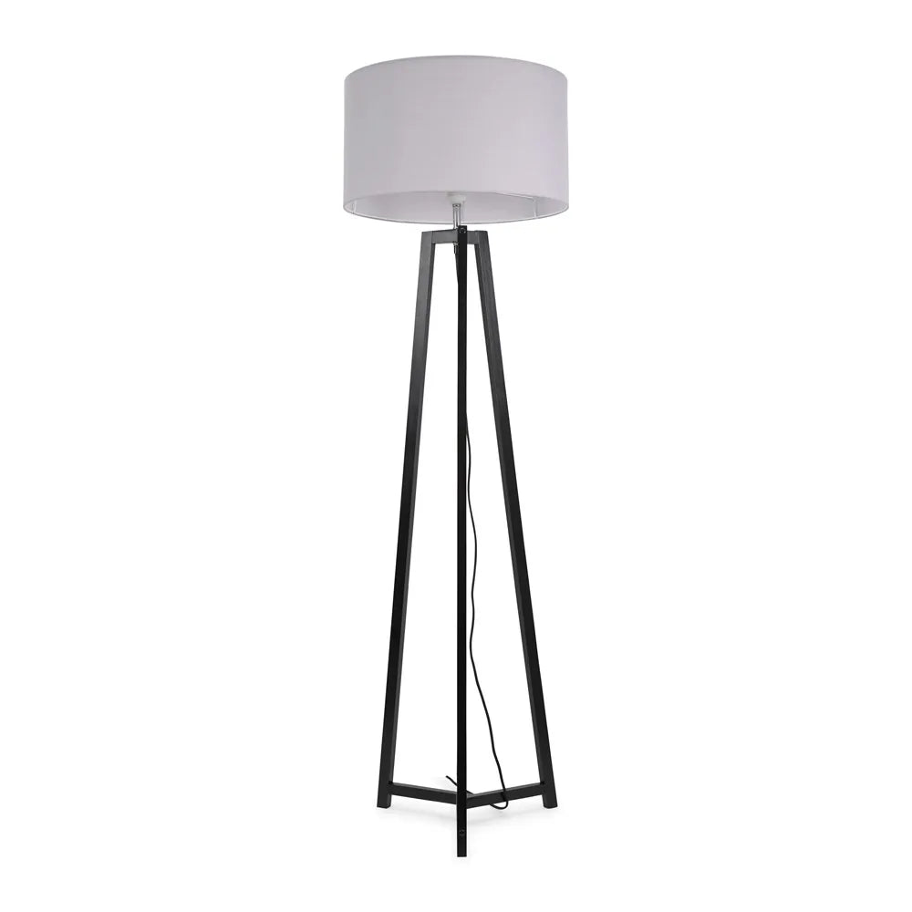 Lottie Black Metal Tripod Floor Lamp with Fabric Drum Shade