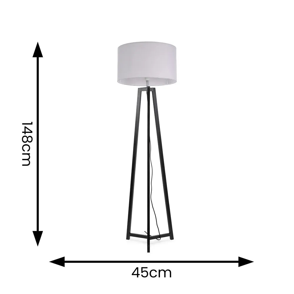 Lottie Black Metal Tripod Floor Lamp with Fabric Drum Shade