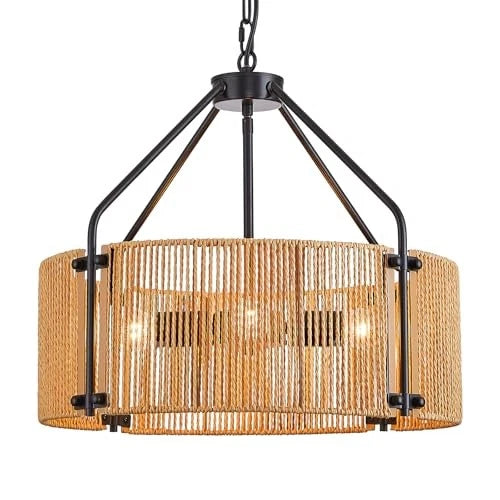 Black Hand-Woven Rattan Chandelier