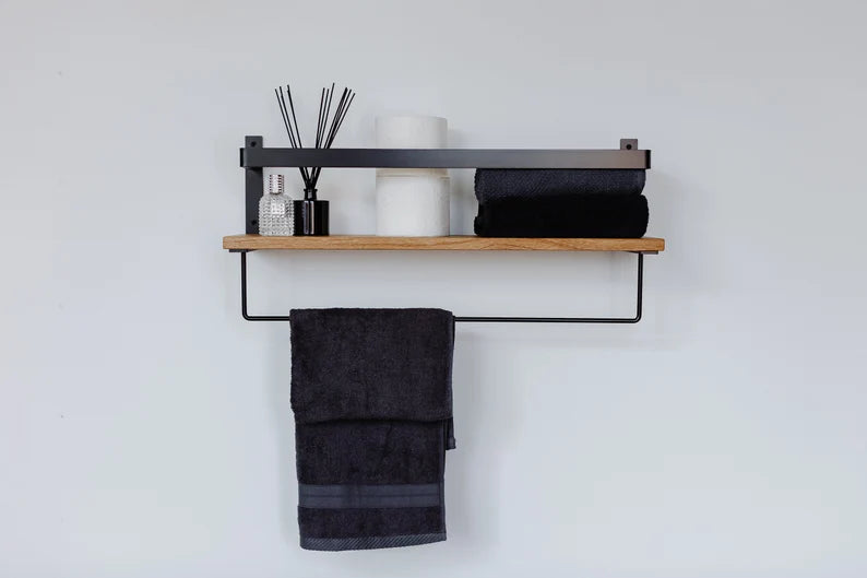 Wood Floating Shelves with Towel Bar - The DecFair