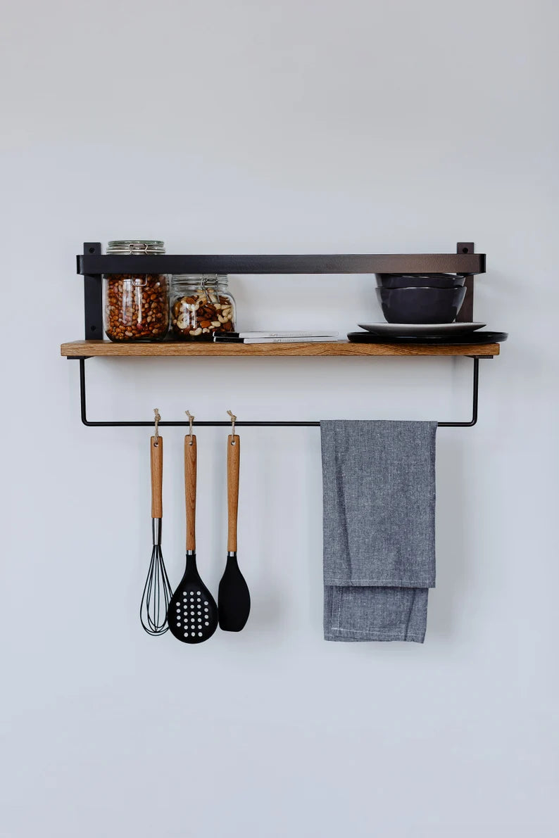 Wood Floating Shelves with Towel Bar - The DecFair