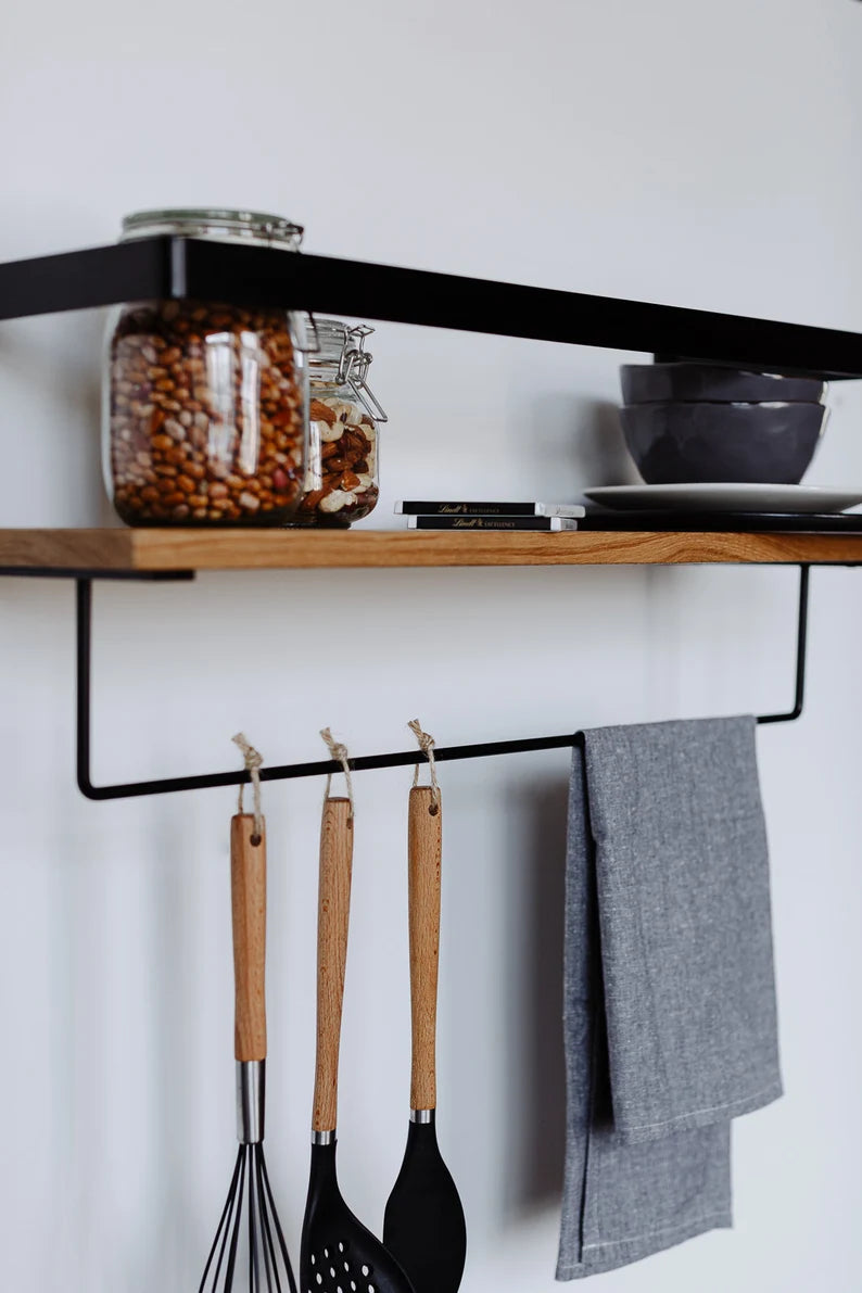 Wood Floating Shelves with Towel Bar - The DecFair