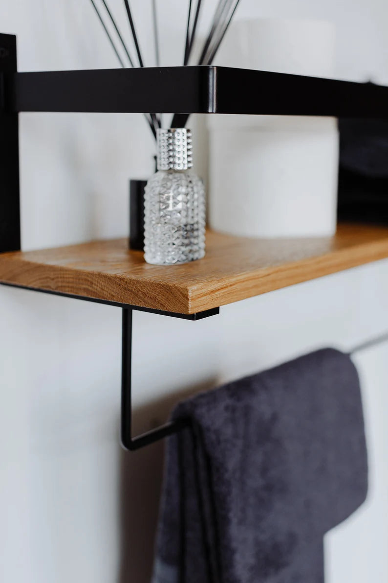 Wood Floating Shelves with Towel Bar - The DecFair