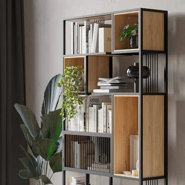 Black Metal Geometric Bookcase