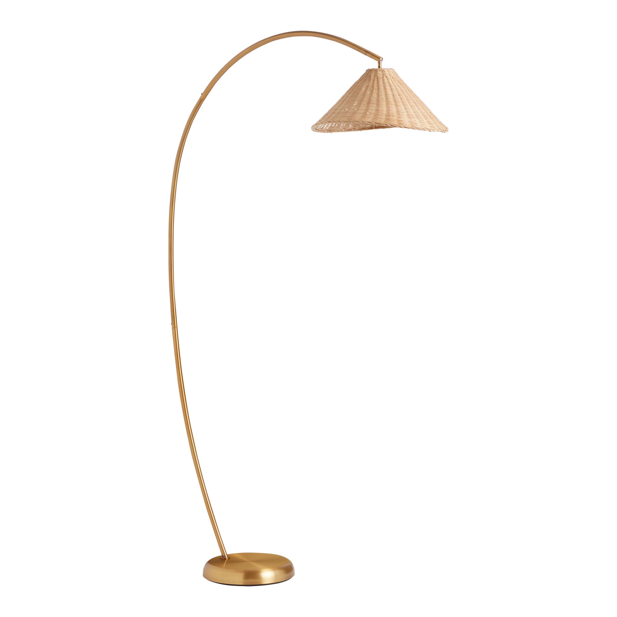 Athena Gold Metal and Rattan Arc Floor Lamp – 70" H