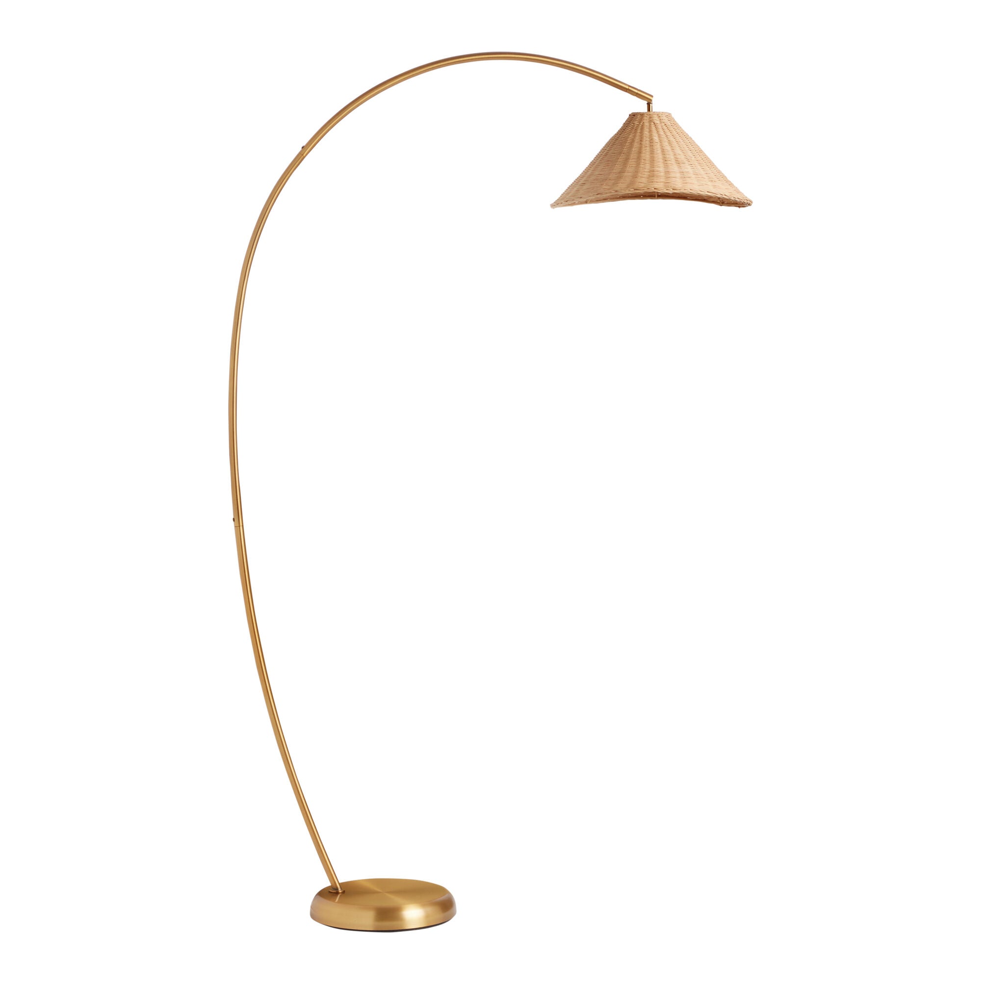 Athena Gold Metal and Rattan Arc Floor Lamp – 70" H