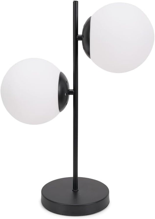 Decfair Jas Two-Globe Side Table Lamp – Black &amp; Opal Glass