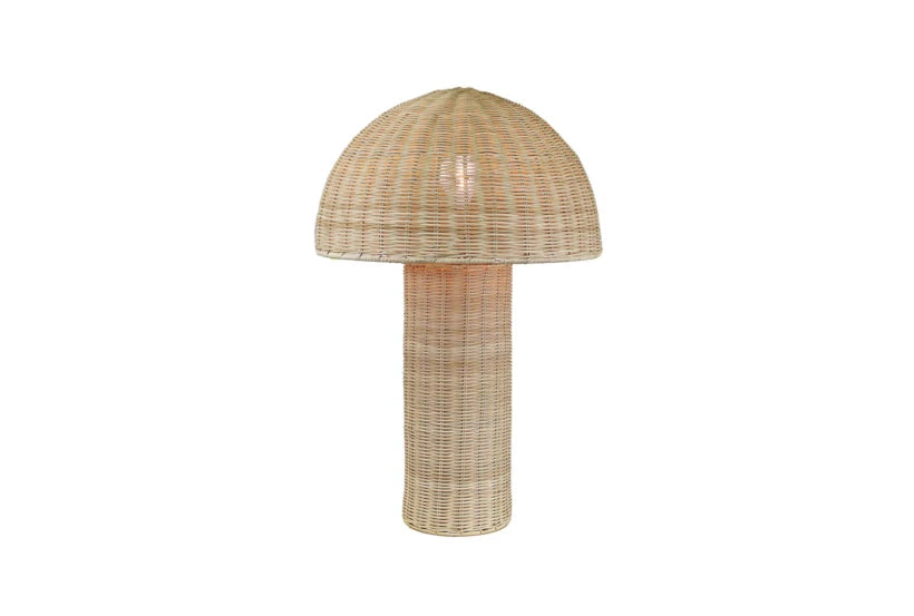 Natural Rattan Mushroom Dome Table Lamp – 24"