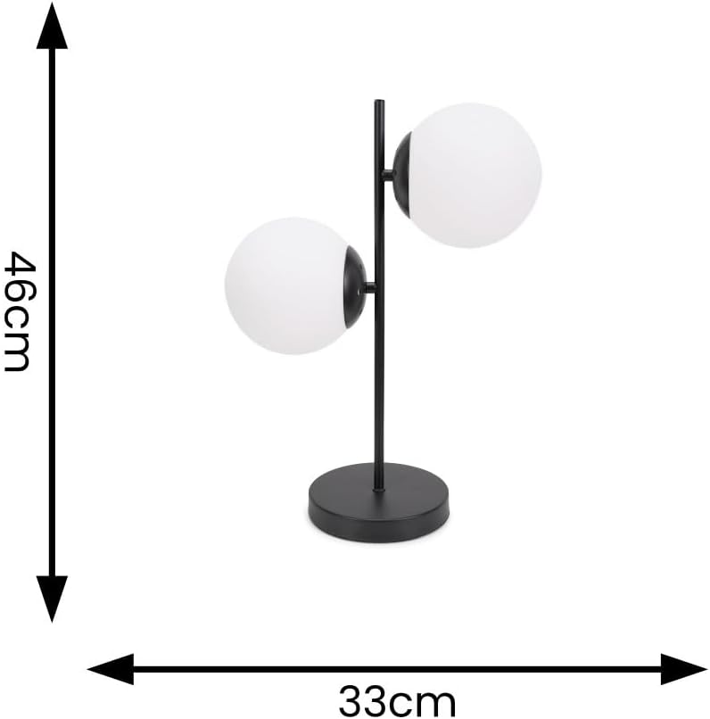 Decfair Jas Two-Globe Side Table Lamp – Black &amp; Opal Glass