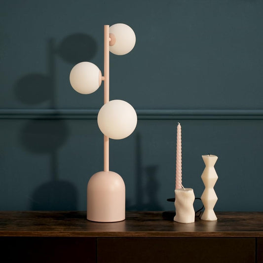 Modern Blush Pink 3-Way Table Lamp – Metal &amp; Glass