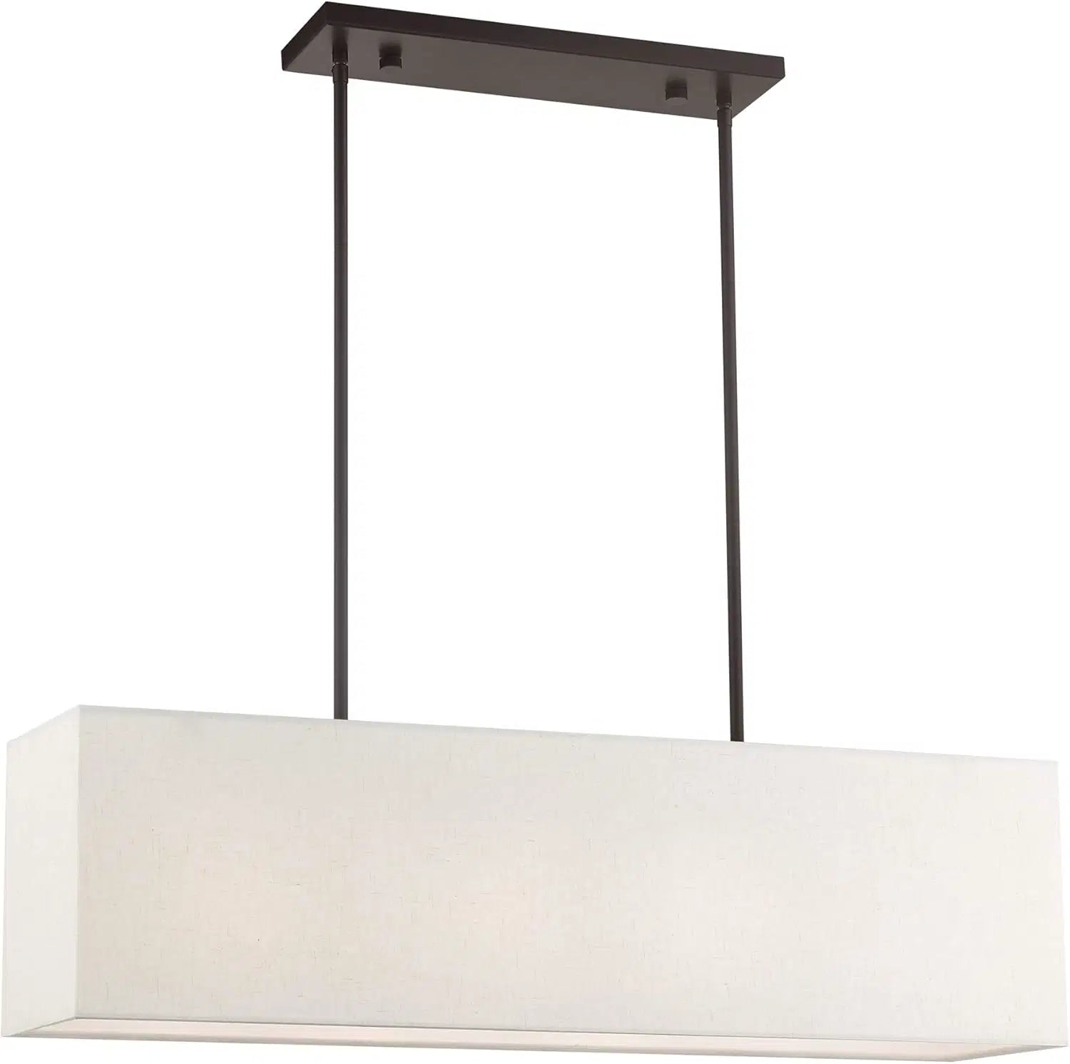 4-Light Linear Chandelier with Oatmeal and White Fabric Shades: