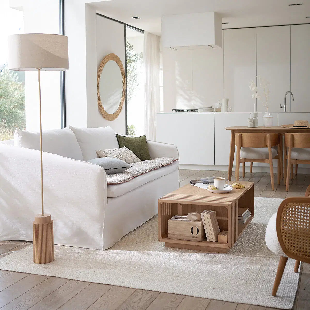 Elegant Floor Lamp – 6 Feet Tall with Brass Rod &amp; Wooden Base