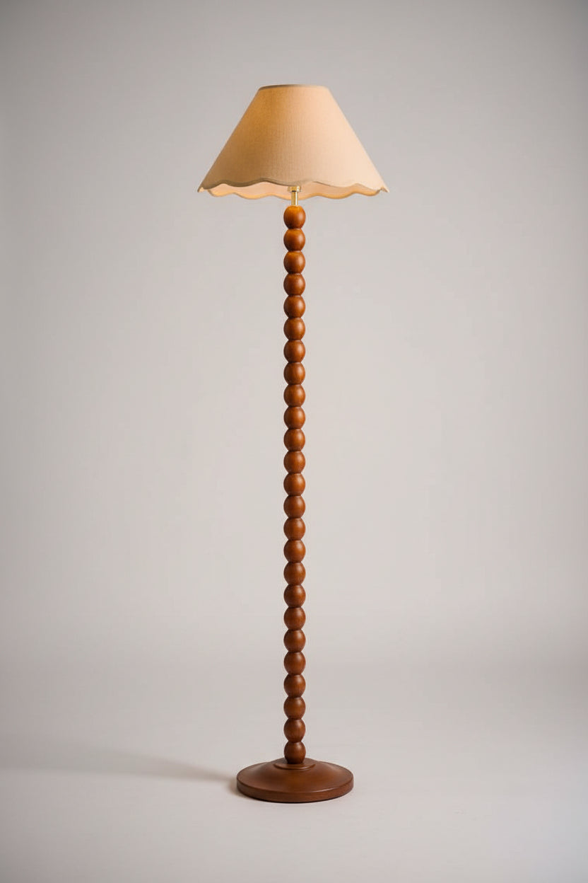 Walnut Bobbin Floor Lamp with Natural Trim Scallop Shade