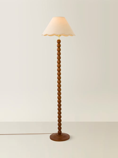 Walnut Bobbin Floor Lamp with Natural Trim Scallop Shade