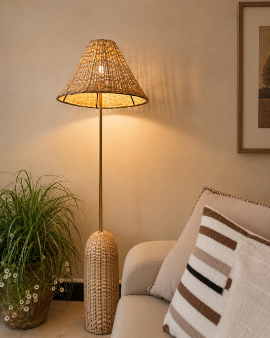 Original Rattan Brass Floor Lamp