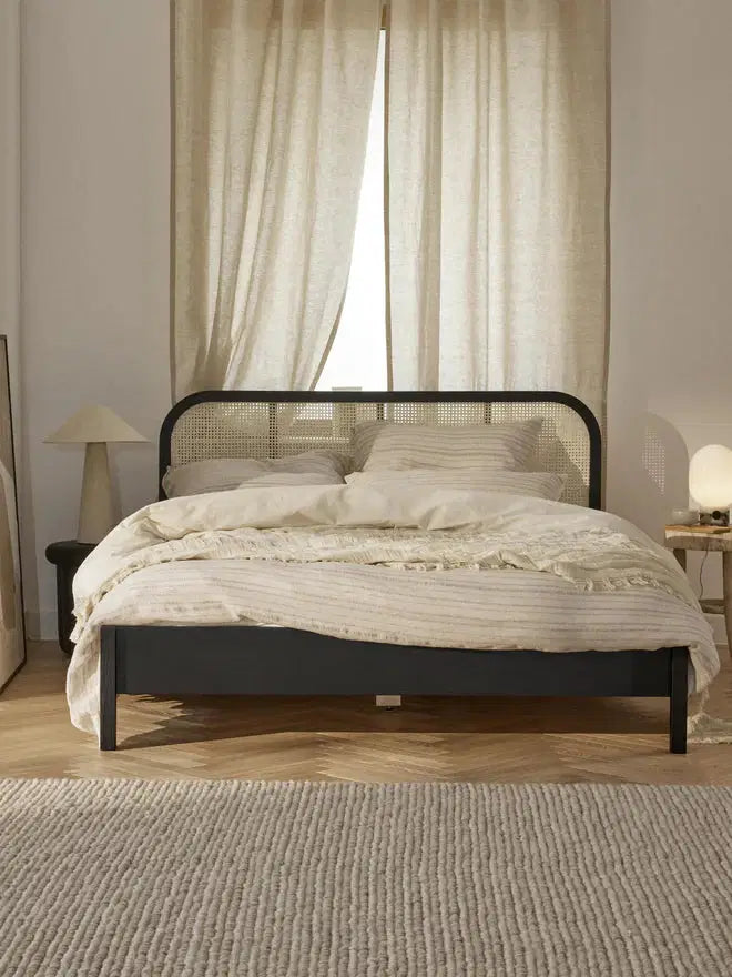 Natural Rattan &amp; Wood Bed – Light, Airy, and Timeless