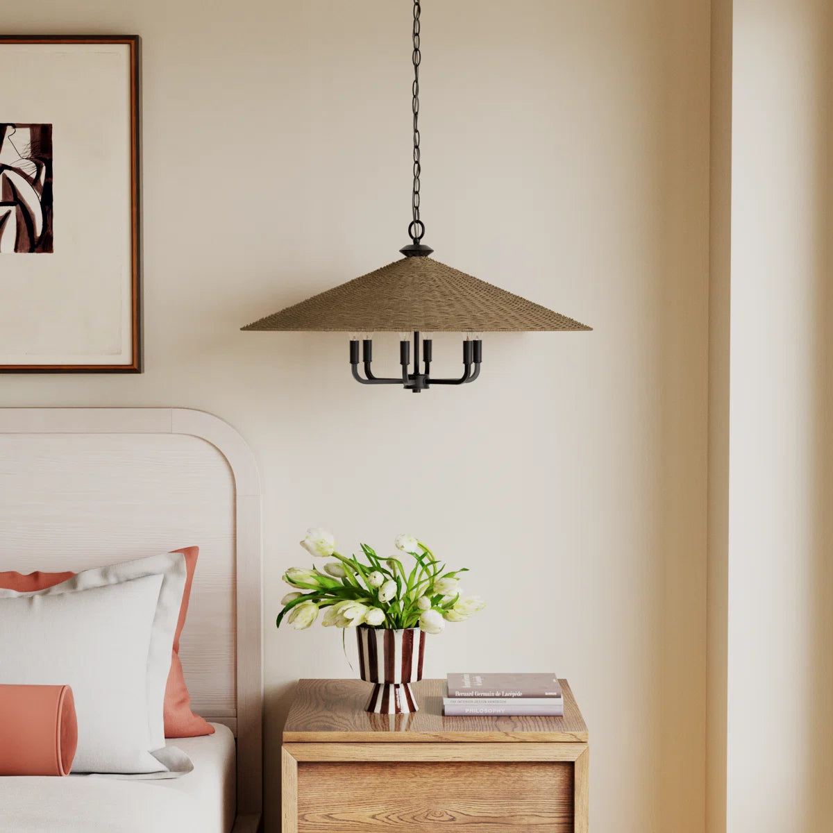 Jared 6-Light Rattan Dimmable Pendant – Height-Adjustable