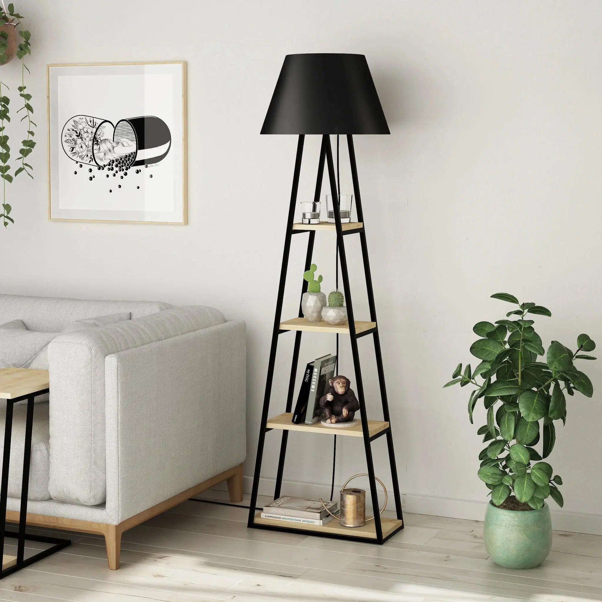 Pal - Oak, Black Floor Lamp