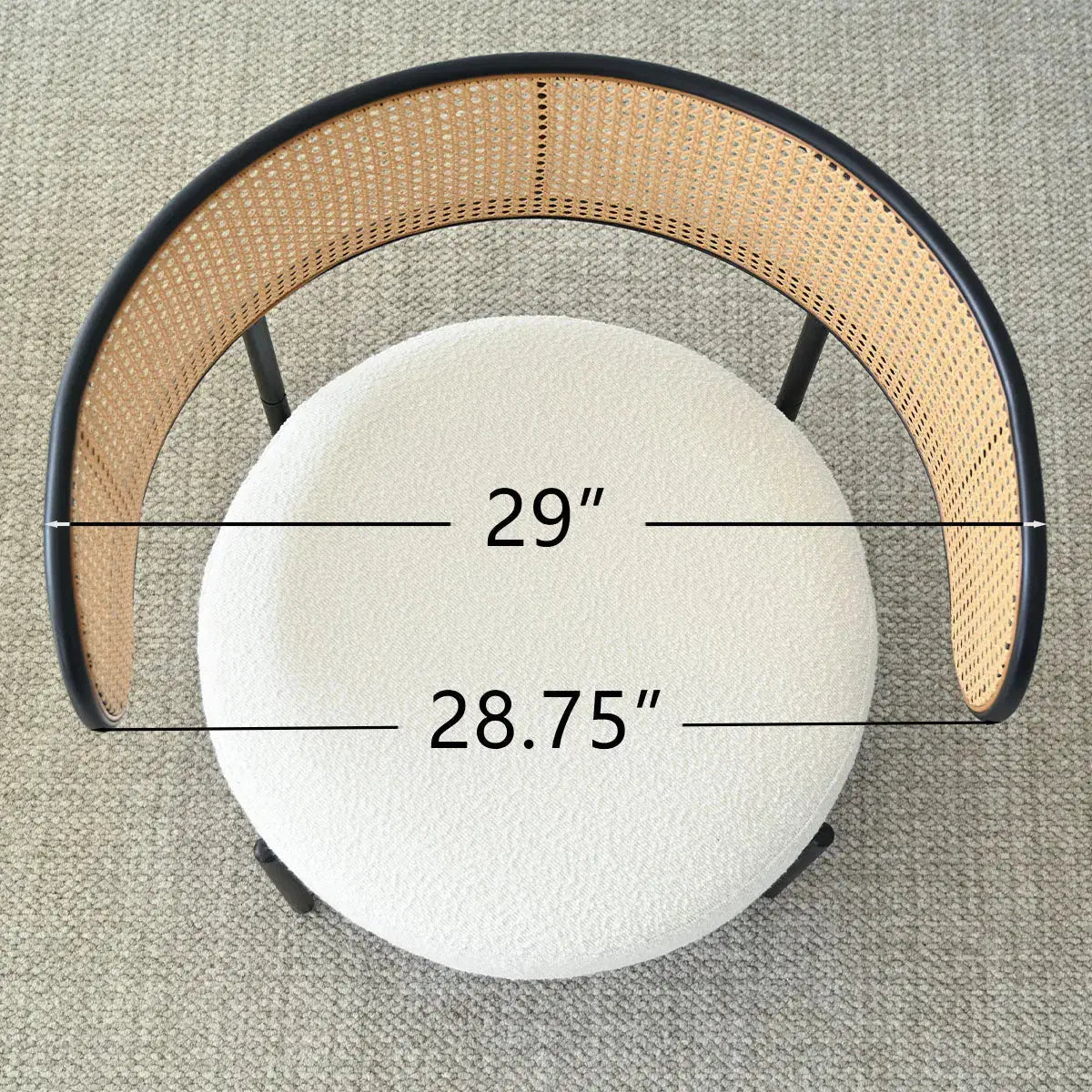 Boucle Metal Chair with Rattan Back and Round Top