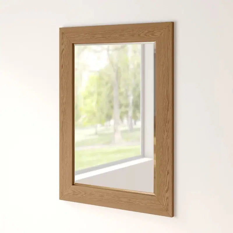 Marylou Wood Framed Wall Mounted Accent Mirror in Medium Oak - The DecFair