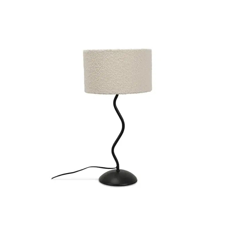 Waved Metal Stem with Boucle Lampshade