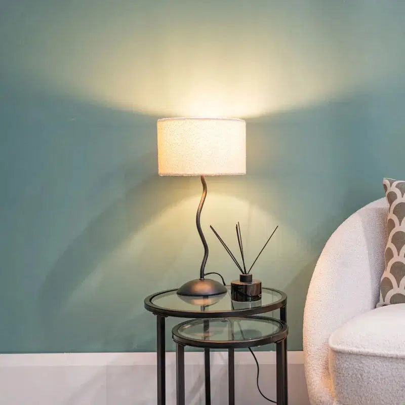 Waved Metal Stem with Boucle Lampshade