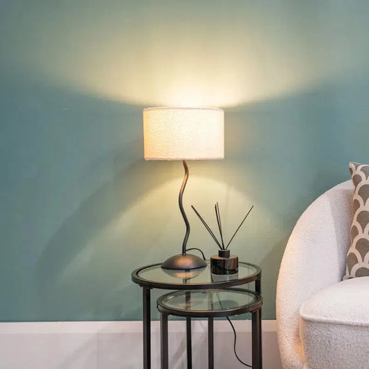 Waved Metal Stem with Boucle Lampshade