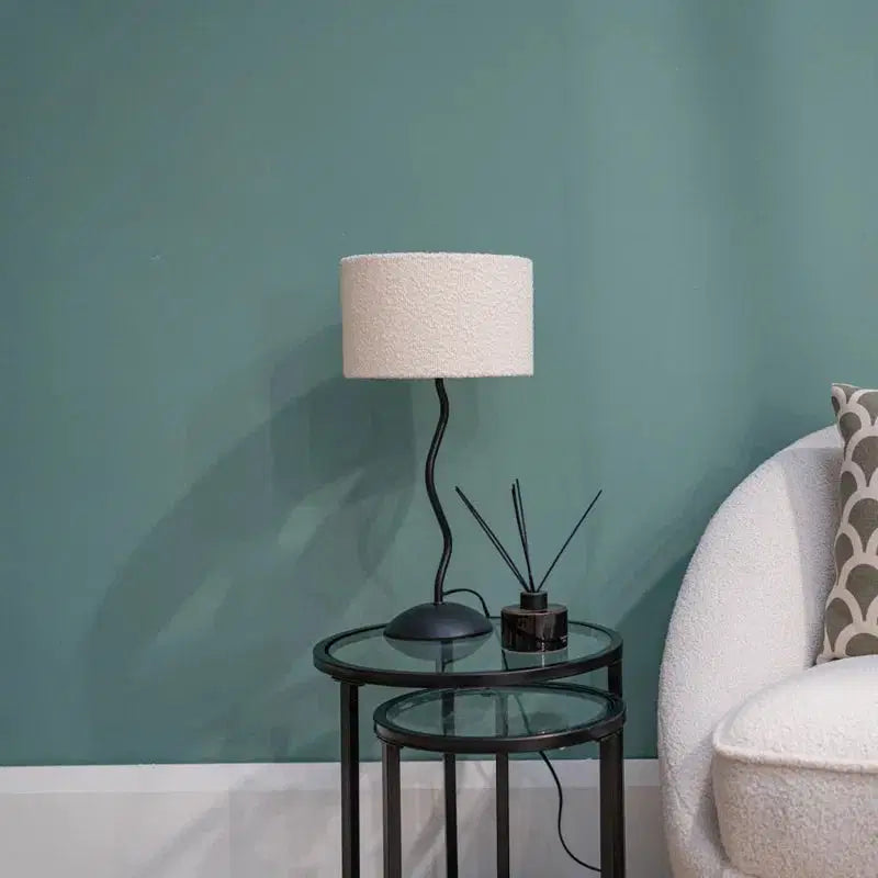 Waved Metal Stem with Boucle Lampshade