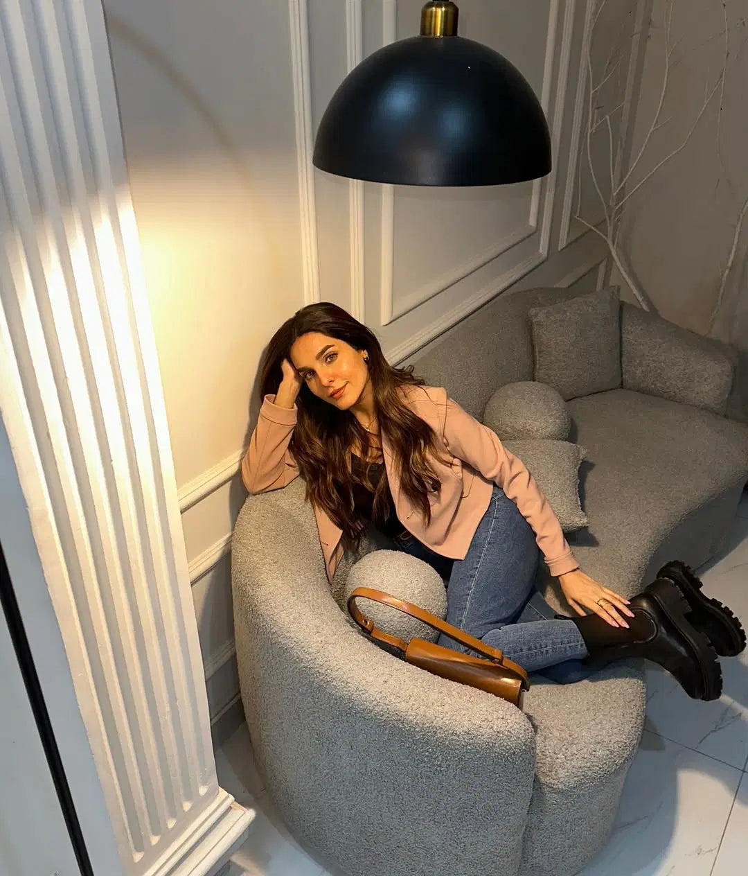 3-Seater Grey Boucle Sofa