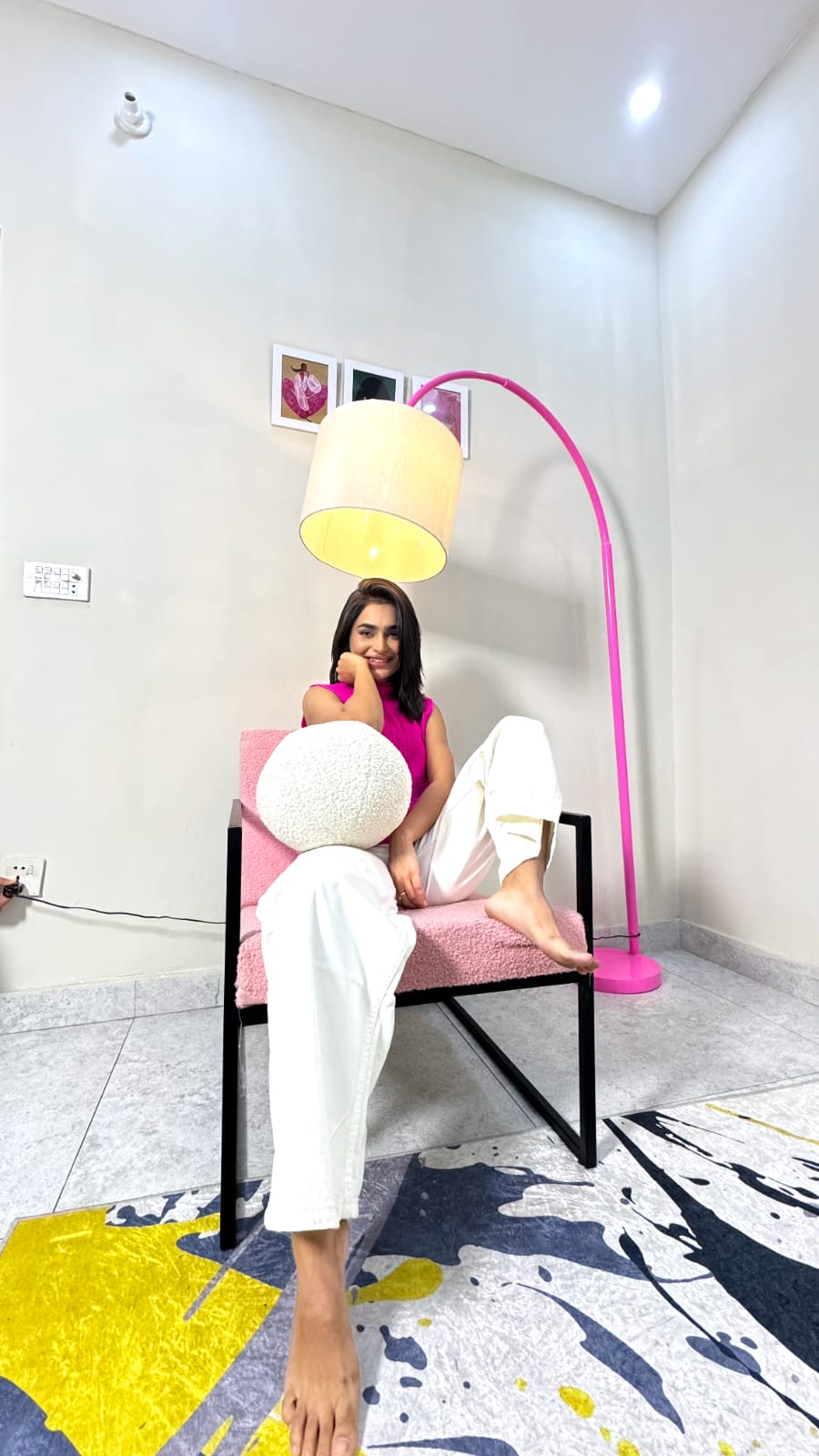 Pink Metal Boucle Chair